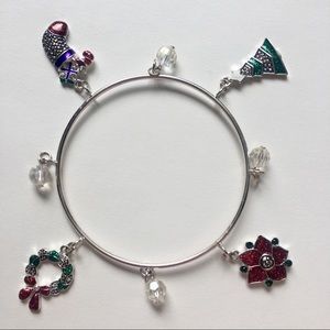 Christmas Bangle Bracelet Silver Shiny Holidays